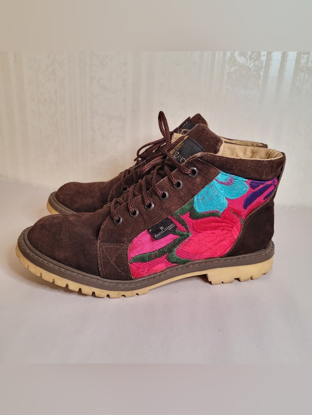 Angel Lozano Mexico Floral Embroidered Ankle Boots Size 8 - Picture 6 of 9